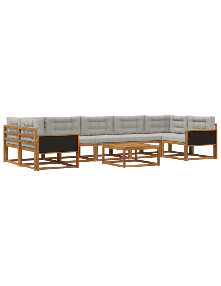 Set di divani da esterno 8 pcs Naturale e Grigio chiaro