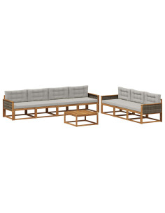 Set di divani da esterno 8 pcs Naturale e Grigio chiaro