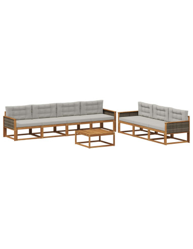 Set di divani da esterno 8 pcs Naturale e Grigio chiaro