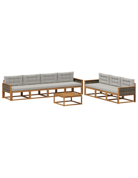 Set di divani da esterno 8 pcs Naturale e Grigio chiaro