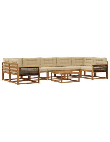 Set di divani da esterno con cuscino 8 pcs Naturale e Beige