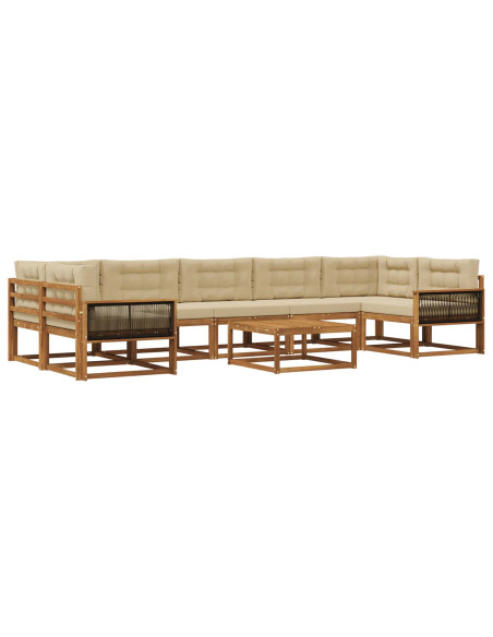 Set di divani da esterno con cuscino 8 pcs Naturale e Beige
