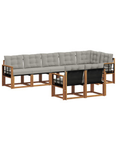 Set di divani con cuscino 8 pcs Grigio Naturale e Chiaro 2