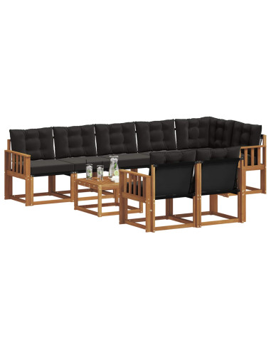 Set di divani con cuscino 9 pcs Naturale e Nero