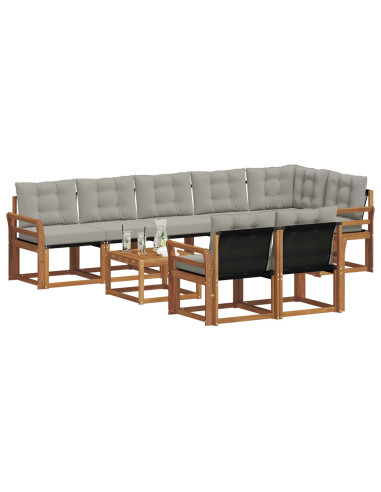 Set di divani con cuscino 9 pcs Grigio Naturale e Chiaro