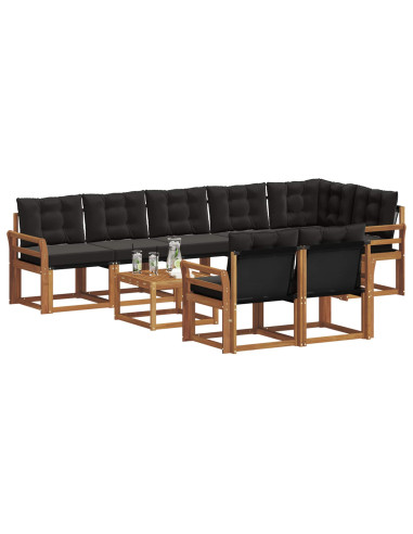 Set di divani con cuscino 9 pcs Naturale e Nero