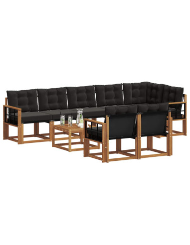 Set di divani con cuscino 9 pcs Naturale e Nero