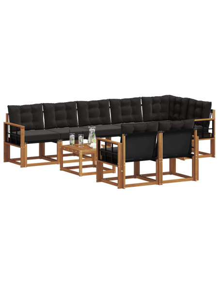 Set di divani con cuscino 9 pcs Naturale e Nero