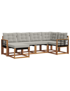 Set di divani con cuscino 6 pcs Grigio Naturale e Chiaro 2
