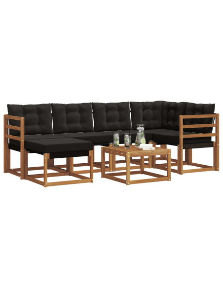 Set di divani con cuscino 7 pcs Naturale e Nero