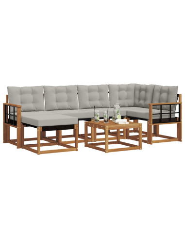 Set di divani con cuscino 7 pcs Grigio Naturale e Chiaro