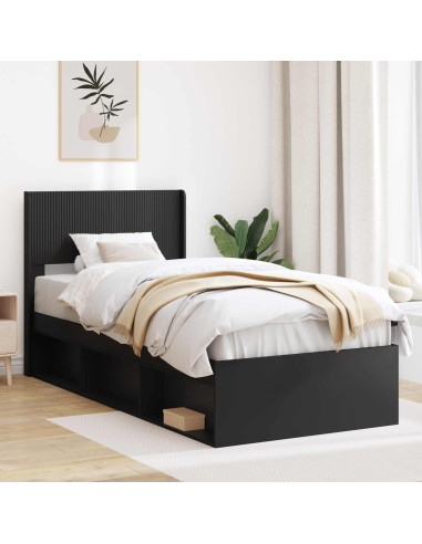 Struttura del letto con stoccaggio e testata Nero 100 x 200 cm
