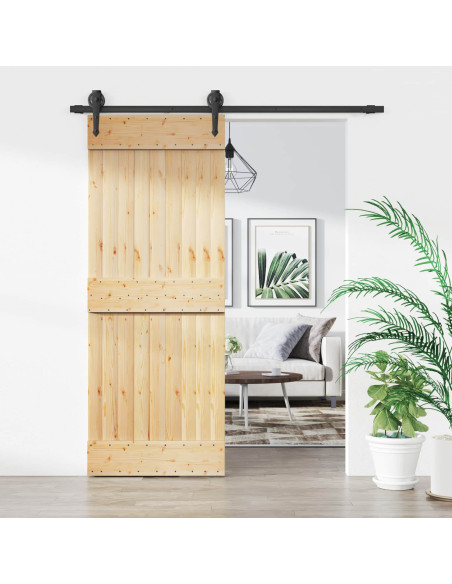 Porta scorrevole Naturale e Nero 80 x 210 cm