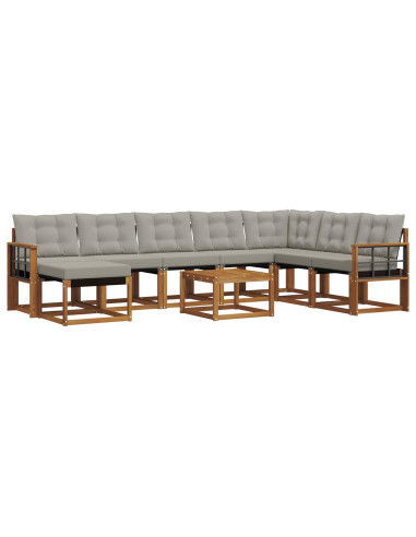 Set di divani con cuscino 9 pcs Grigio Naturale e Chiaro