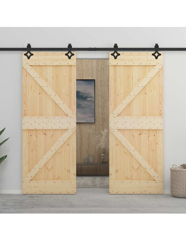 Porta scorrevole 2 pcs Naturale e Nero Legno Massello di Pino