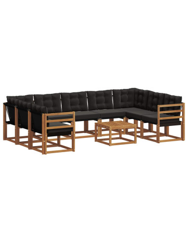 Set di divani 30 pcs Naturale e Nero Legno di Acacia Massello