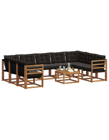 Set di divani 30 pcs Naturale e Nero Legno di Acacia Massello