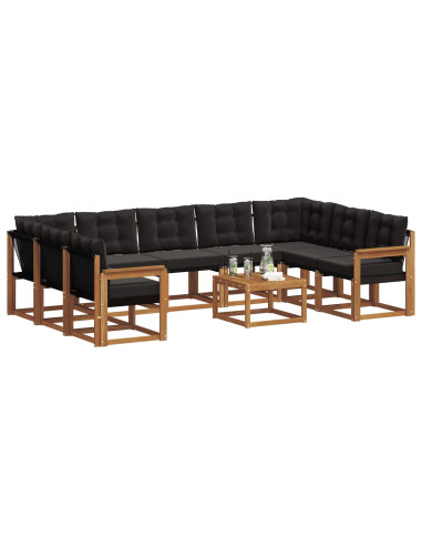 Set di divani 30 pcs Naturale e Nero Legno di Acacia Massello