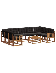 Set di divani 30 pcs Naturale e Nero Legno di Acacia Massello 2
