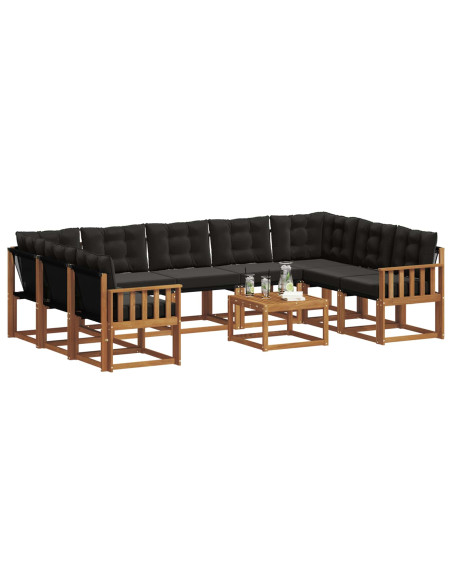 Set di divani 30 pcs Naturale e Nero Legno di Acacia Massello
