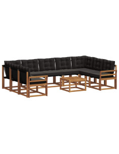 Set di divani 30 pcs Naturale e Nero Legno di Acacia Massello 2
