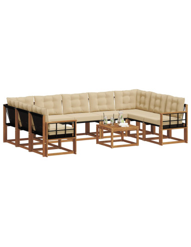 Set di divani 30 pcs Naturale e Beige Legno di Acacia Massello