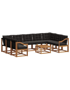 Set di divani 30 pcs Naturale e Nero Legno di Acacia Massello 2