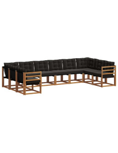 Set di divani con cuscino 10 pcs Naturale e Nero 2