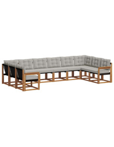 Set di divani con cuscino 10 pcs Grigio Naturale e Chiaro 2