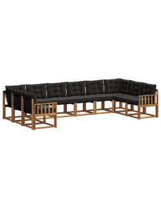 Set di divani con cuscino 10 pcs Naturale e Nero 2