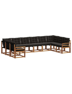Set di divani con cuscino 10 pcs Naturale e Nero 2