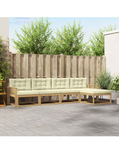 Set di divani da esterno 4 pcs Bianco e Crema Poliestere