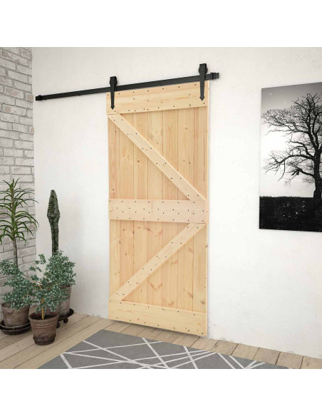 Porta scorrevole Naturale e Nero 90 x 210 cm
