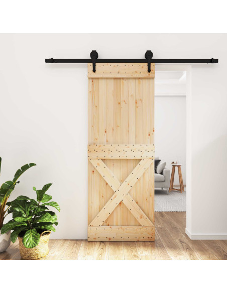 Porta scorrevole Naturale e Nero 80 x 210 cm