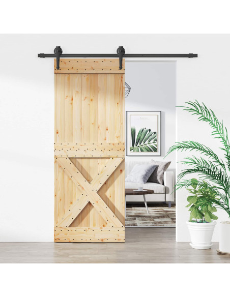 Porta scorrevole Naturale e Nero 80 x 210 cm