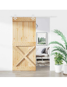 Porta scorrevole Naturale e Bianco 90 x 210 cm