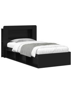 Telaio del letto con storage con testiera Nero 75 x 190 cm