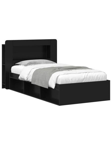 Telaio del letto con storage con testiera Nero 90 x 190 cm