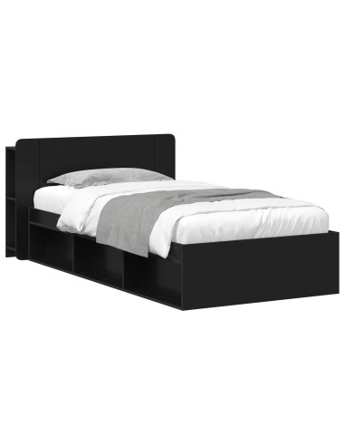 Telaio del letto con storage con testiera Nero 75 x 190 cm