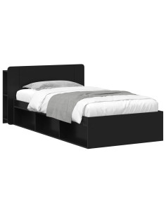 Telaio del letto con storage con testiera Nero 100 x 200 cm