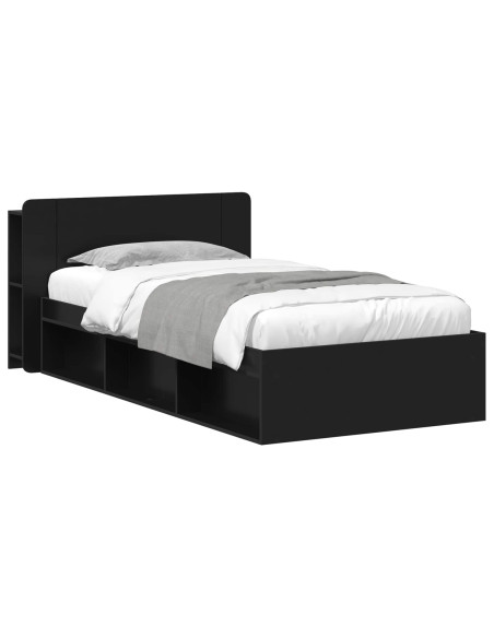 Telaio del letto con storage con testiera Nero 90 x 200 cm
