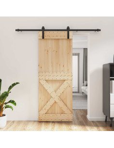 Porta scorrevole Naturale e Nero 80 x 210 cm