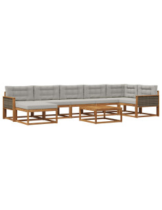 Set di divani da esterno 8 pcs Naturale e Grigio Chiaro
