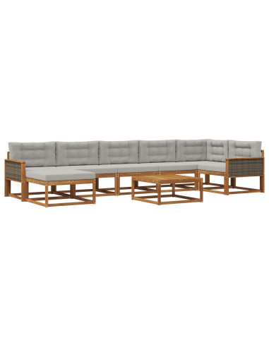 Set di divani da esterno 8 pcs Naturale e Grigio Chiaro