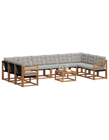Set di divani con cuscino 11 pcs Grigio Naturale e Chiaro