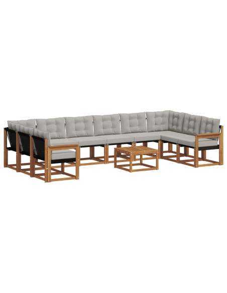 Set di divani con cuscino 11 pcs Grigio Naturale e Chiaro