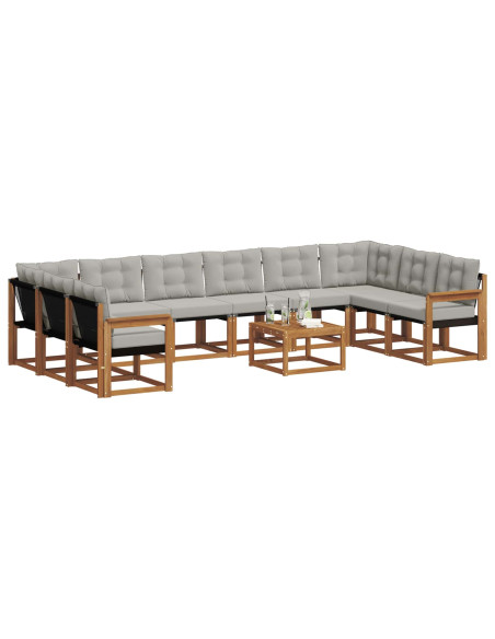 Set di divani con cuscino 11 pcs Grigio Naturale e Chiaro