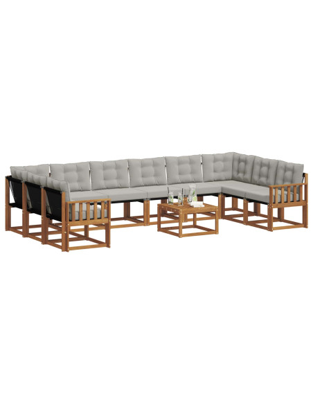 Set di divani con cuscino 11 pcs Grigio Naturale e Chiaro