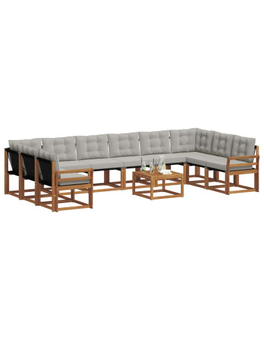 Set di divani con cuscino 11 pcs Grigio Naturale e Chiaro