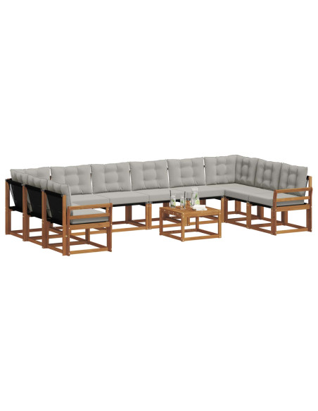Set di divani con cuscino 11 pcs Grigio Naturale e Chiaro